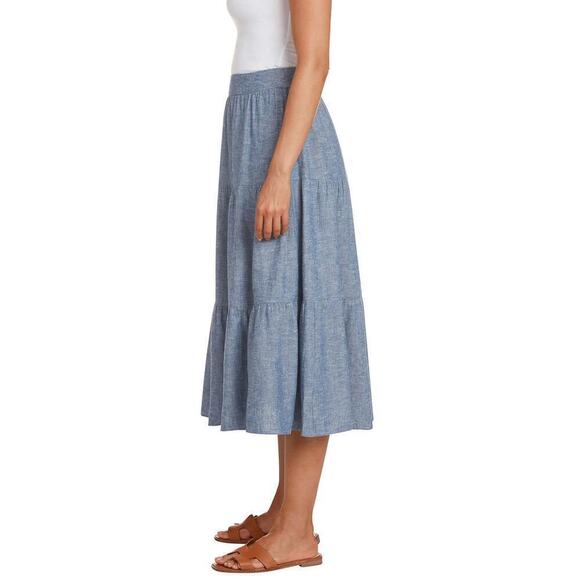 New! Matty M Women's Plus Linen Blend Side Slit Pockets Tiered Midi Skirt - Picture 4 of 5